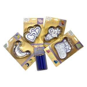 Vintage Hirschberg Shultz Cookie Baker’s Set 4 Cutter Stamp Moon Heart Baby NOS